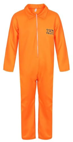 Orange Prisoner Costume Outfit Mens Women Halloween Orange Prison Jumpsuit Adult Jail Criminal Cosplay Fancy S