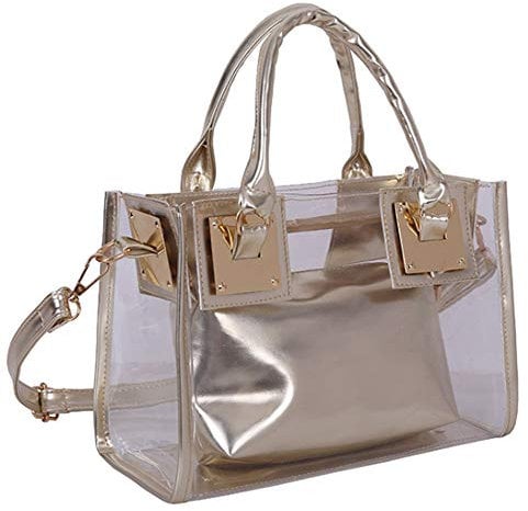Rullar Damen 2 Stücke Kleine Klare Schultertasche Taschenset Umhängetasche PVC Transparent Shopper Handtasche Clutch Tasche Gold