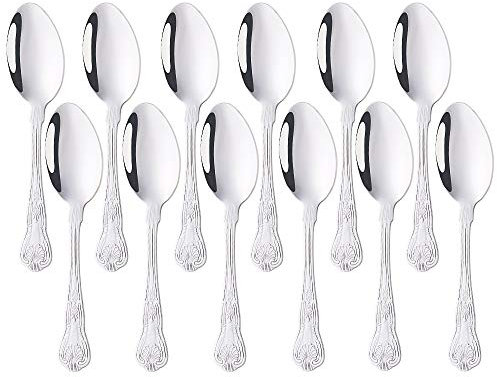 Meisha Dinner Spoons Set of 12, Kings Pattern Stainless Steel, Tablespoons for Home, Kitchen or Restaurant - 8.2 Inches Silver