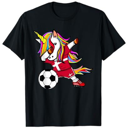 Dabbing Unicorn Dänemark Fußballfans Trikot dänischer Fußball T-Shirt