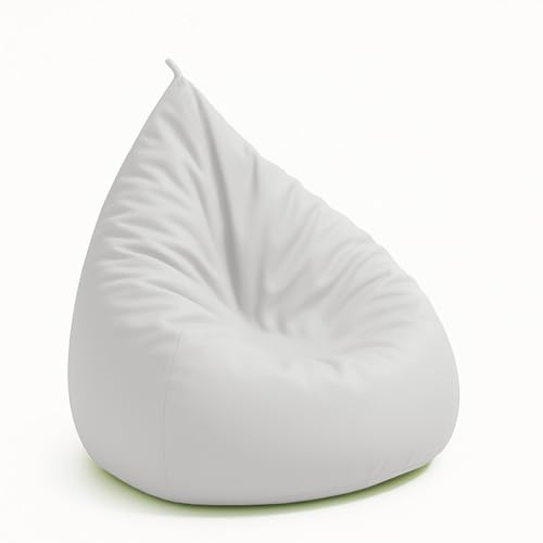 chilly pilley Sitzsack Beanbag Indoor Outdoor Kunstleder Sitzkissen Gartenkissen Bodenkissen für Kinder und Erwachsene Relax Sessel viele Farben und Größen zur Auswahl (85x125. Weiss)