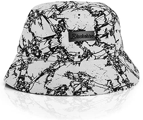 Blackskies® Fenrir Bucket Hat | Unisex Sonnenhut Fischerhut Anglerhut Herren Damen Schwarz Marmor