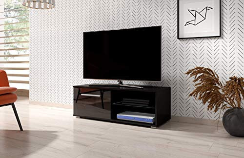 Meuble TV moderniste Punes Noir/Noir Brillant 100 cm