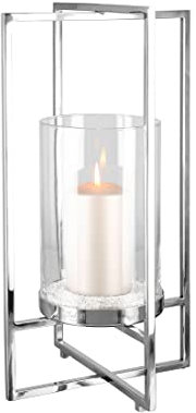 Fink Norman, Windlicht mit Glas, Edelstahl, poliert, glatt, silberfarben, klar, H. 49 cm, D. 25 cm