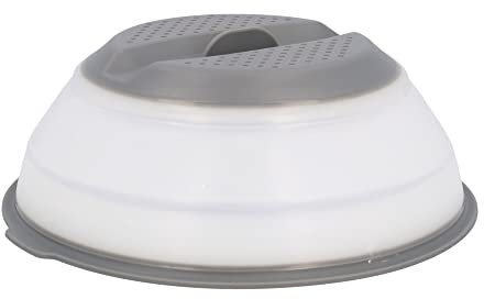 Jata Tapa de microondas. Escurre verduras. Vaporera. 26 cm de diámetro. Plegable. Resistencia al calor. Color transparente - Jata Hogar