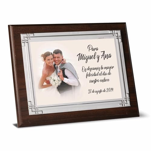 Placa Conmemorativa con Foto a Color y Grabado Personalizado para Regalo, Homenaje, Boda, Aniversario, Jubilación. Esquinas