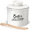 Butter Keeper Crock with Water,Ceramic Butter Crock for Counter – Keeps Butter Soft & Fresh for 2-5 Weeks, Butter Crock with Lid for Countertop with Seal Ring and Knife(White)