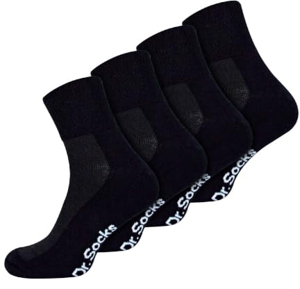 Dr.Socks 4er Pack Herren Kurz Diabetikersocken Extra Breite Ohne Gummibund Sneaker Socken (46-50, Schwarz)