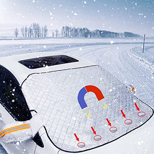 Windschutzscheibenabdeckung, 145 x 113CM Frontscheibenabdeckung Winter, Auto Abdeckplane Winter, Autoabdeckung Winter, Auto Winter Zubehoer Frostschutz mit 5 Magnete für Winter Staub Schneeschutz