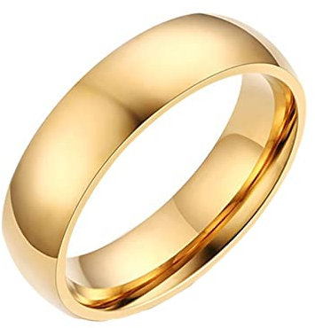 Beydodo Edelstahl Ringe Partner mit Gravur, Herren Ring 6MM Hochglanzpoliert Bandring Freundschaftsring Gold für Männer Gr.73 (23.2)