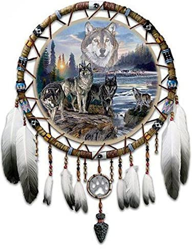 Wingkin Kreuzstich Stickpackungen traumfänger tier wolf 11CT Erwachsene Sticken Set,DIY Stickbilder Vorgedruckt Kreuzstich für Anfänger Home Decor (40x50cm )