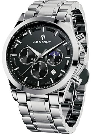 BENYAR Reloj de pulsera de cuarzo para hombre, cronógrafo, acero inoxidable, impermeable y sumergible hasta 30 m, moderno, diseño business, informal, deportivo
