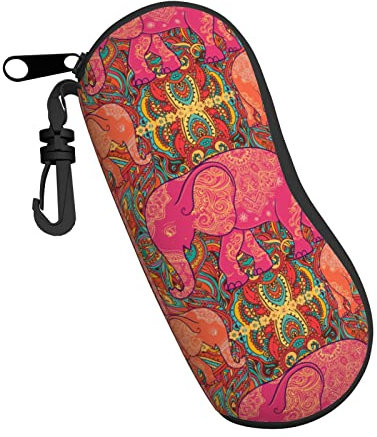 ZORIN Brillenetui aus weichem Neopren, mit Reißverschluss, 3D-Sonnenbrillenetui, indischer Elefant, Vintage-Stil, tragbar, Schutzhülle für Brillen, Herren und Damen, Schwarz , One size