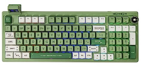 EPOMAKER RT100 Mechanische Tastatur Gasket mit anpassbarem Display, Bluetooth/2.4G/USB, Drehregler, Hot Swap, 5000mAh Akku, RGB für Win/Mac/Gaming (Green (US QWERTY), Gateron Pro Yellow)