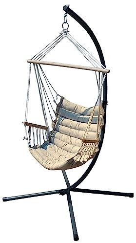 ALEOS. Design Hängesessel mit Metall Gestell komplett inkl. Ketten und Karabiner Outdoor - Metallgestell mit Hängestuhl - Hängesitz mit Ständer Gartenmöbel, Farbe:Cremeweiss
