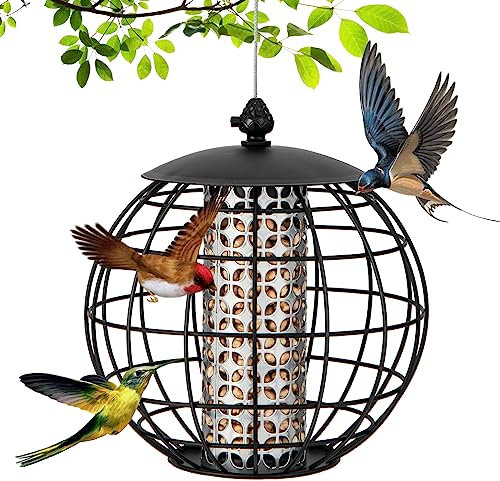 COSTWAY Vogelfutterhaus zum Aufhängen, Käfigförmiger Vogelfutterspender aus Metall, Futterhäuschen für Wildvögel, Vogelfutterstation Wildvogelhäuschen für Garten, Balkon, Schwarz