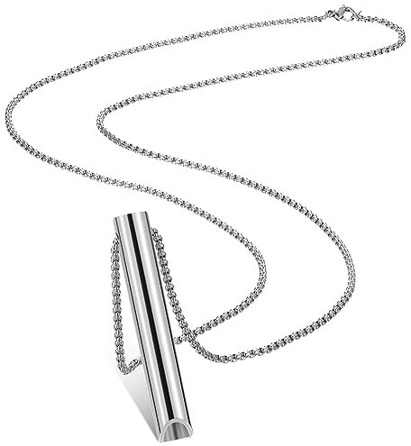 Fiada Angstlinderung Kette Achtsame Atem Halskette Tragbare Edelstahl Stressabbau Atmung Kette für Tiefe Atemübungen für Herren Damen Meditation Stressabbau Entspannung, Silber