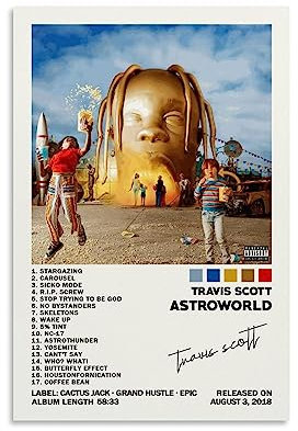UTOYA Travis Scott Astroworld Poster Album Cover Poster Dekorative Malerei Leinwand Poster Schlafzimmer Malerei 30 x 45 cm