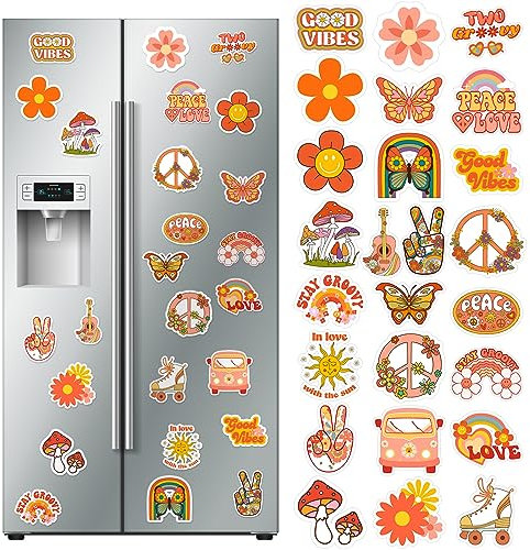 25 Stück Hippie Auto Blume Magnet Groovy Boho Blume Kühlschrank Magnete Retro Magnetische Hippie Kühlschrankmagnete für Auto Zuhause Metall Tür Whiteboard Briefkasten Büro Schränke Dekor