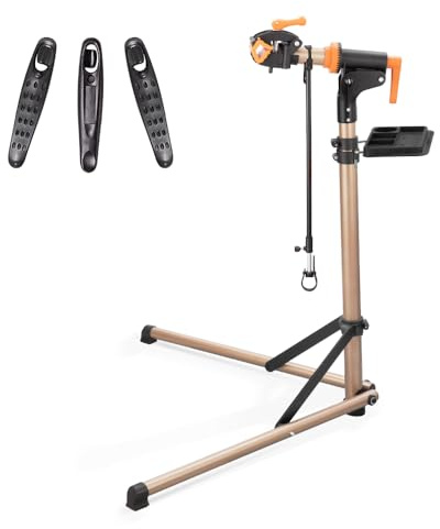 teraysun Bike Repair Stand (Max 99lbs) - Aluminum Alloy Foldable Bike Workstand with Tool Tray , Shop Home Mechanics for Mountain Bicycle and Road Bike