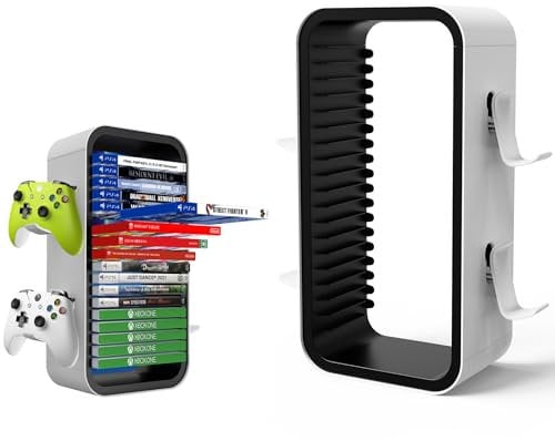 BGGCHEECA OYO-1【15.8 pulgadas】Torre de almacenamiento de juegos compatible con PS5/Xbox Series S y X/Switch, organizadores universales de discos de videojuegos, 18 piezas con 4 soportes para
