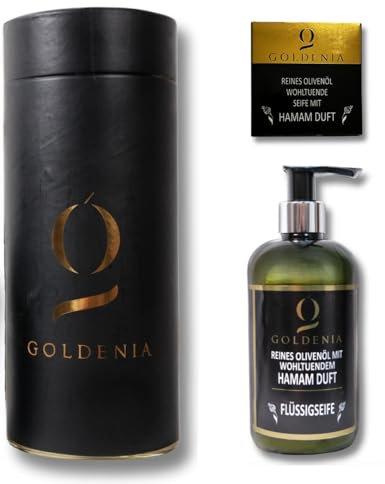 Goldenia Original Olivenöl Seife Set I Feste Seife (100ml) & Flüssigseife (400ml) I Handseife/Naturseife/Haarseife/Duschseife mit Hamam Duft Handarbeit Geschenkset