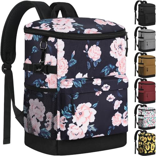Tenot Kühlrucksack Isoliert Wasserdicht 17L Rucksack Kühler für Frauen Weiche Seite Strand Kühltasche Rosa Floral, TN-Cooler-S-10