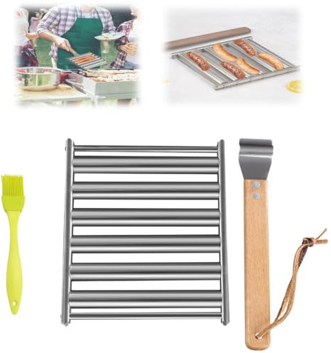 Gehanico Hot Dog Roller BBQ Hot Dog Roller Grill Edelstahl Wurst Roller Rack Holzgriff Grillzubehör Halter Wurstgrill Zubehör für Camping Grill (1 Stück)