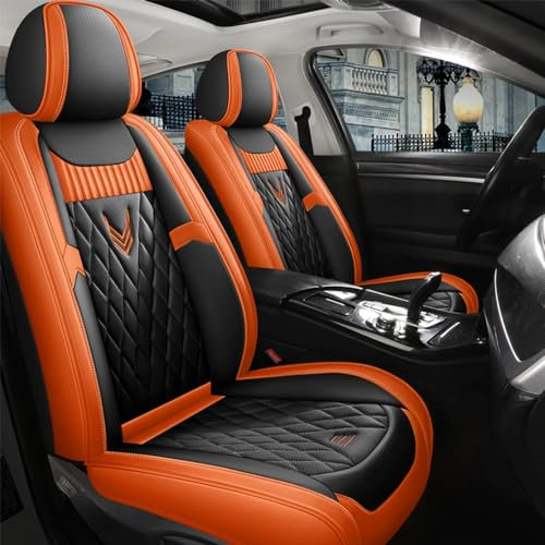 CAALO Auto Leder Sitzschoner Set für Jeep Renegade (2015+),Auto Schonbezug Full Set Leder Sitzbezug Vordersitze Rücksitzschoner Auto Zubehör,A/ORANGE