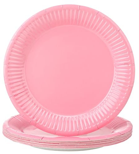 Halinuia 20 Pièces Assiettes Jetables Rouge Assiettes Dessert Carton,Assiette Jetable 18cm Vaisselle Jetable Rouge Carton,Assiette Jetable pour Camping,Pique-niques,Fêtes,Barbecues(rose)