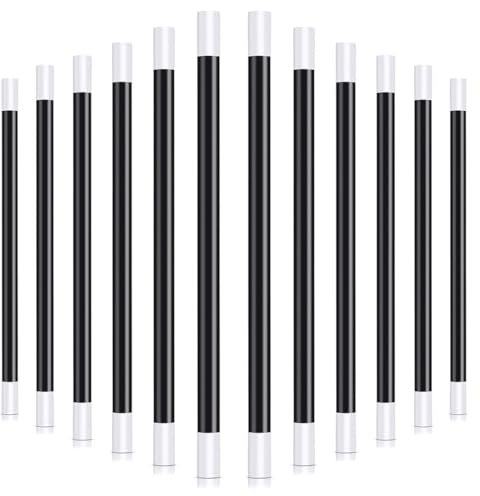 QEDBOJE 12 pièces Baguettes de Magicien, Magique, Trick Party, Bâtons Magique en Plastique Classique pour Halloween, Anniversaire, Fête Mascarade (24,5cm/9,6 pouces) (Noir et Blanc)