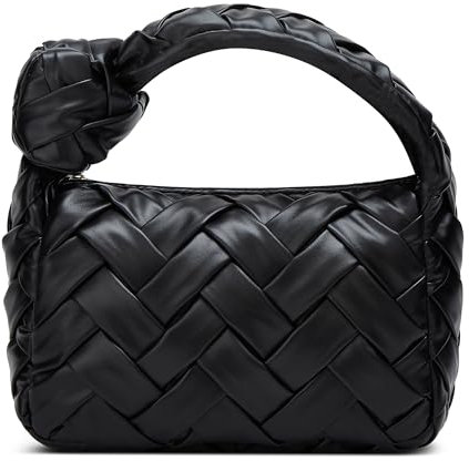Gewebte Hobo-Taschen für Damen, geknotete Geldbörse, trendiger Griff oben, Clutch aus weichem veganem Leder, Schwarz