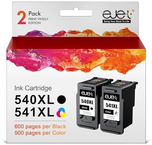 ejet 540XL 541XL Druckerpatronen Wiederaufbereitet für Canon 540 541 XL für Canon Pixma TS5150 MG3600 MG3650 MG3650s MG4200 TS5151 MX475 MX530 (Schwarz Farbe, 2er-Pack)