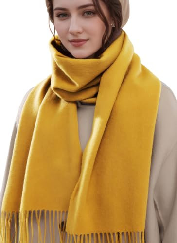MEDUOLA Damen Winter Schal aus weichem angenehmem Material große einfarbige Pashmina mit fransen Pashmina Tücher und Umschläge Gelb