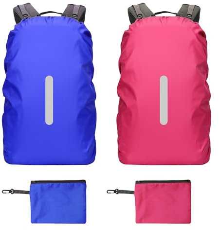 OMJMYY 2 Stück Regenschutz Schulranzen 30L-40L,RegenhüLle Rucksack mit Reflexstreifen,Rucksack Regenschutz mit Aufbewahrungstasche,Regenschutz Rucksack für Wandern Camping Reisen
