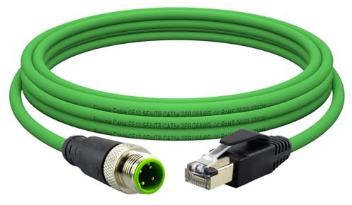 Lonlonty M12 4 Pin to RJ45 Shielded Cable Assembly, 26 AWG Industrial Field-wireable M12 4 Pin D Code Male to RJ45 Ethernet Network PROFINET Sensor CAT5e Cable Assembly 6.6Ft Shielded Patch Cord