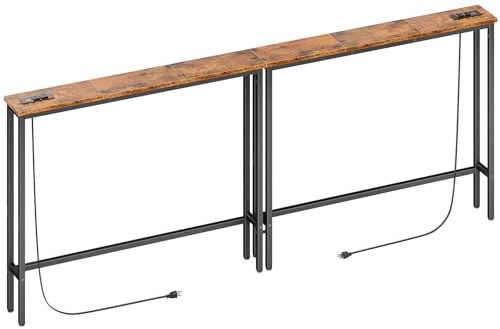 ELYKEN Lot de 2 tables consoles étroites de 15 cm avec prises de courant, total 200,2 cm de long derrière le canapé avec station de charge et rallonge de 15 m pour salon, 15 cm P x 200 cm l x 75 cm H