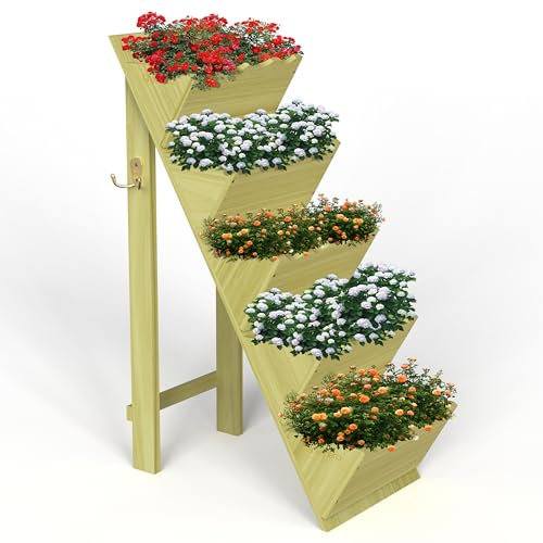 Vivo Technologies 5 Tier Wooden Planter Garden Flower Herb Planter Box Wooden Decorative Planters for Outdoor Indoor, 75cm(H) x 45cm(D) x 30cm(L)