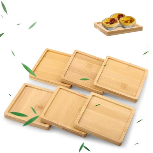 Bmliingchau 6 Stück Bambus Tablett Quadratisch tablett aus Holz klein Holztablett Serviertablett holzuntersetzer tablett klein-Bambus Untersetzer für Handgefertigte Basteln, Mosaikzubehör, Deko