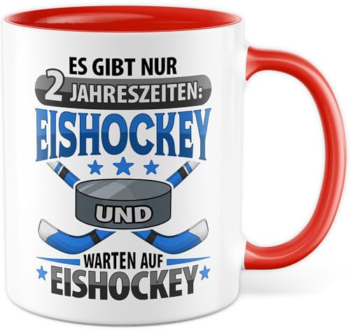 Eishockey Tasse mit Spruch – Geschenk Es gibt nur 2 Jahreszeiten – Kaffeetasse 330ml aus Keramik – Sport, Winter, Fans, Leidenschaft – Kaffee-Becher