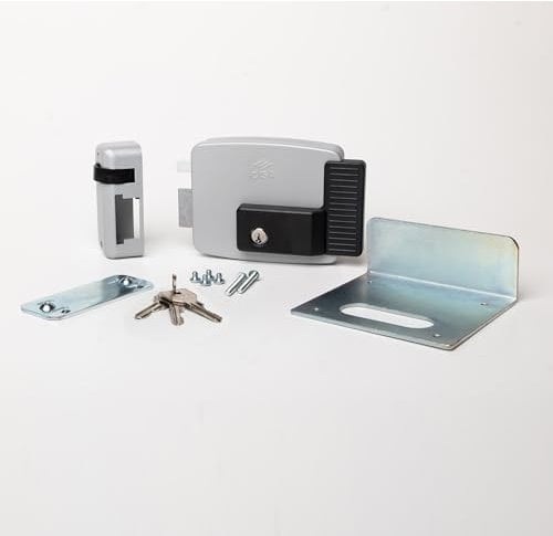 CISA - Cerradura eléctrica para aplicar 111721502N7 - Cerradura eléctrica CISA con llave interna - Cerradura puerta exterior eléctrica entrada 50 regulable - mano izquierda - Acabado gris aluminio
