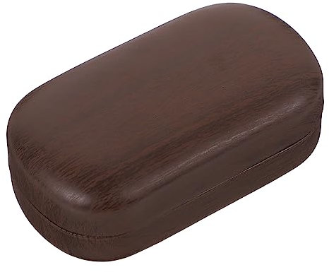 CALLARON Vintage Leather Wood Grain Large Diameter Leakproof Double Contact Lens Case Holder Storage Box for Daily Lens Care Dark Brown