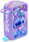 Clondo 3-Fach Federmäppchen für Stitch Fan – 45-teilig, komplett gefüllt – mit 2 löschbaren Gelstiften, Schere, Kleber, Buntstiften – Lila – ideal für Schule & als Geschenk