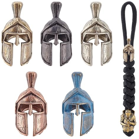 CRAFTYMELODY 5 Stück Helm Lanyard Perle 5 Farben Messingperlen Schlüsselanhänger Zubehör Retro Mächtiger Helm Edc Perlen DIY Zubehör
