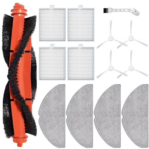 KiimSin 14 piezas Accesorios de repuesto para Xiaomi S20 Accesorios aspiradoras robot, 1 cepillo principal, 4 almohadillas de la paños, 4 filtro de repuesto, 4 cepillos laterales,1 Cepillo de limpieza