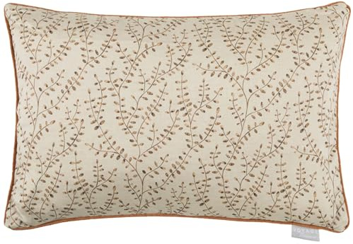 Voyage Maison Eden Feather Filled Cushion – Linen Look Watercolour Branch Piped Decorative Pillow (Sienna - 40x60cm)