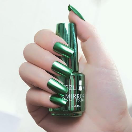 Green Nail Polish - 18ml Chrome Metallic Nail Varnish Quick Dry - High Pigmented Nail Polish Smooth - Natural Non Toxic Nail Varnish Resistant Breathable - No UV Light Needed for DIY at home
