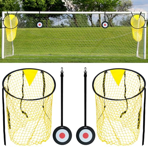 WEXFFU 2 Pcs Top Bins Football Targets With 2 Pcs Hanging Targets | Soccer Top Bins Target Net, Easy To Attach And Detach Soccer Goal Net For Goal Training And Accuracy Practice,Kids & Adults