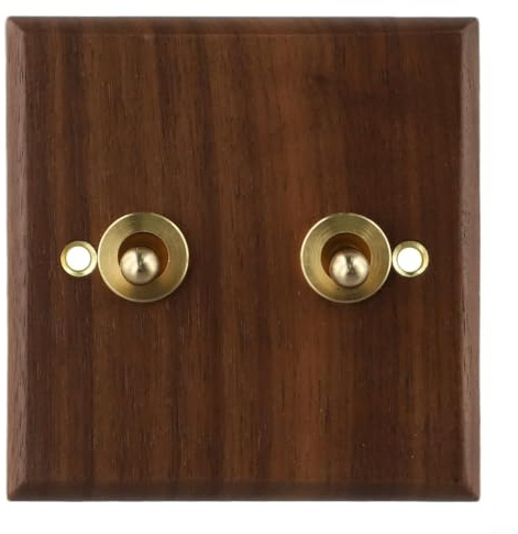 ComfyHarbor Placa de interruptor de luz de madera de nogal retro para palanca con palanca de latón para control de pared de 1/2 vías, cubierta decorativa hecha a mano, panel marrón de 86 x 86 mm (2