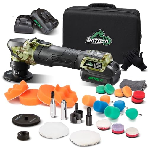 BATOCA S4 Profi Akku Mini Poliermaschine,Rotations&Orbital Polieren Details | Bürstenloser Motor,25mm/75mm Rückenplatte,12V 2.5Ah Batterien Auto Polier Kit,2000-5500RPM Scheinwerfer Politur
